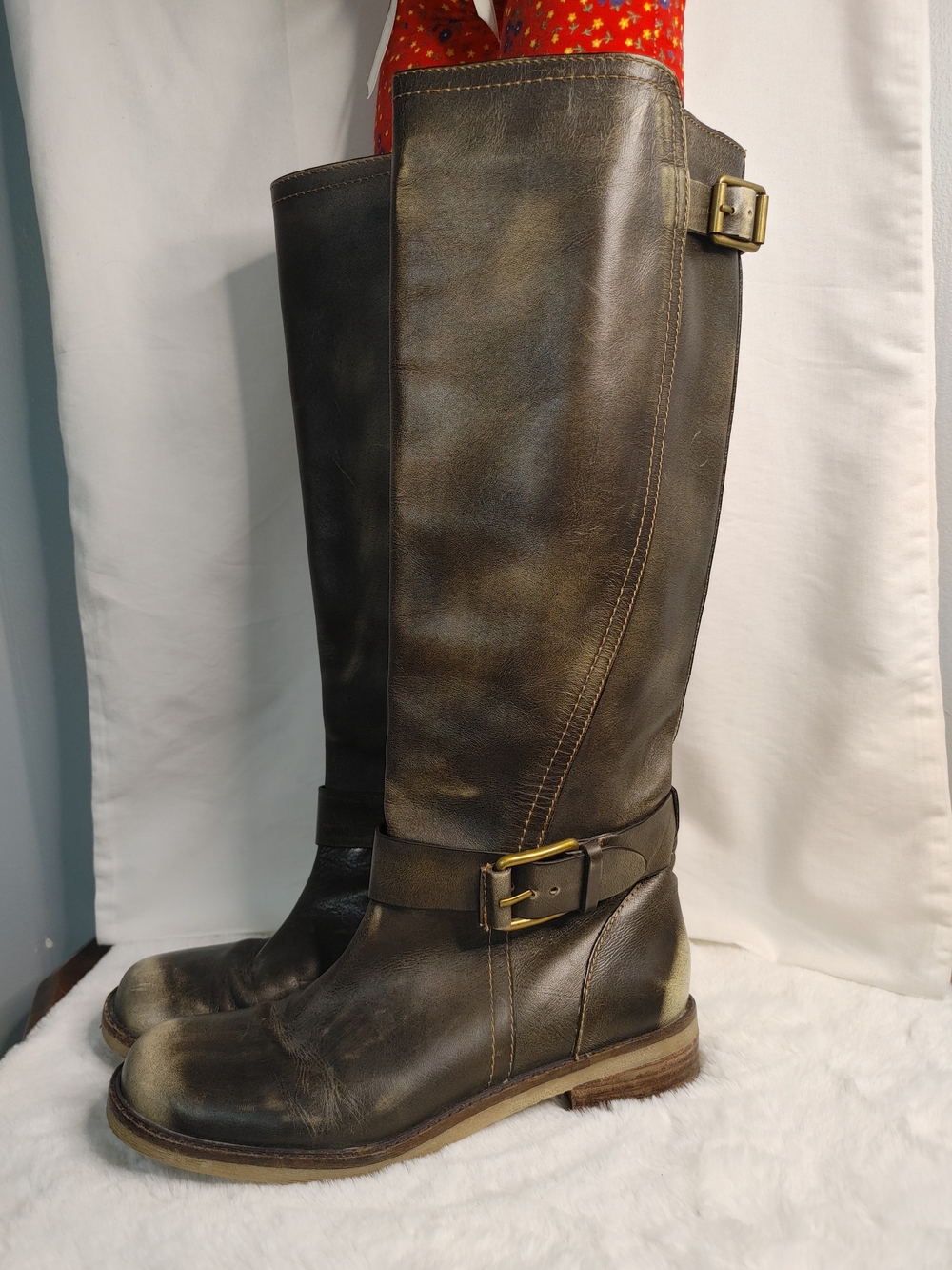 Women’s Angelika Tall Brown Leather Distressed Look Riding Boots 8.5